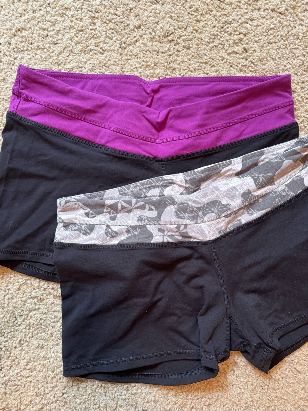Reebok Women's Black Athletic Shorts with Purple and Gray Waistbands (2-Pack)